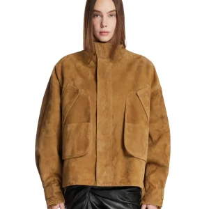 Giacca In Suede Multitasche Beige