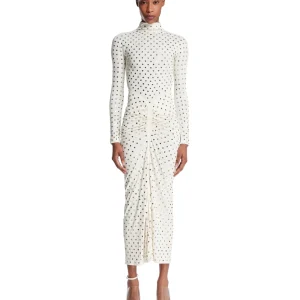 Abito Drappeggiato Con Strass Bianco